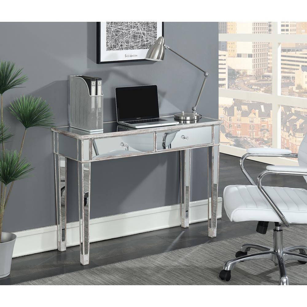 Gold Coast Mirrored 2 Drawer Desk/Console Table White Weathered White/Mirror