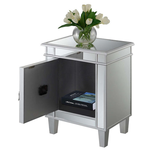 Gold Coast Clock End Table with Storage Cabinet, Mirror/Silver