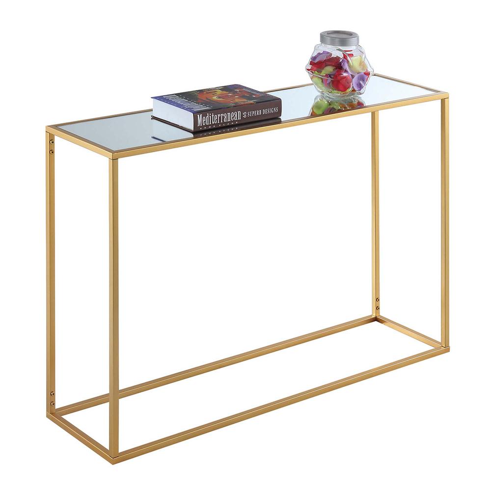 Gold Coast Mirrored Console Table, Mirrored Top/Gold Frame