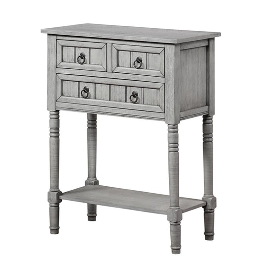 Kendra 3 Drawer Hall Table with Shelf, Wirebrush Light Gray Finish