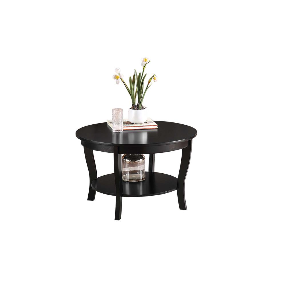 American Heritage Round Coffee Table with Shelf, Black