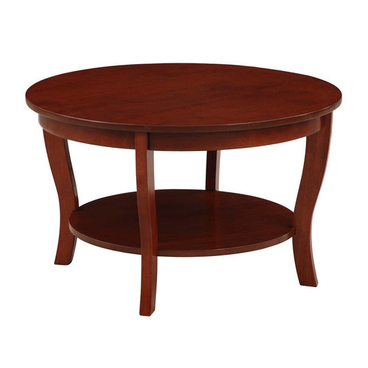 American Heritage Round Coffee Table with Shelf Mahogany