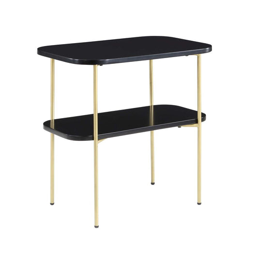 Lunar Chairside End Table with Shelf, Black/Gold