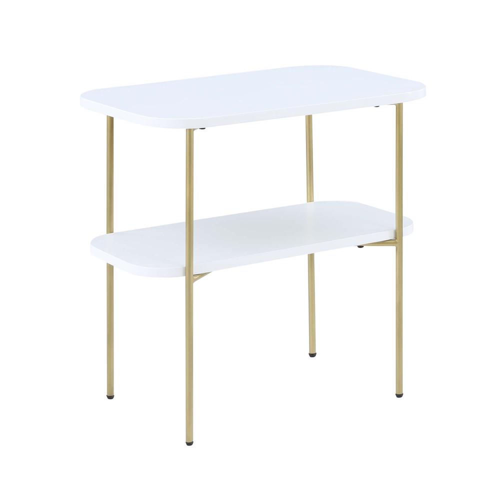 Lunar Chairside End Table with Shelf, White/Gold