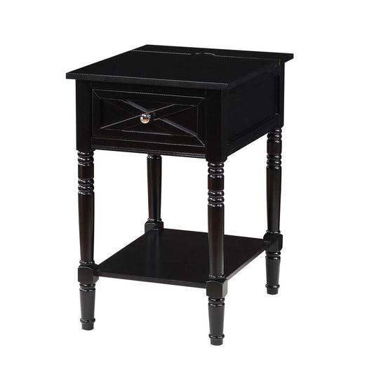 Country Oxford 1 Drawer End Table with Charging Station and Shelf, Black