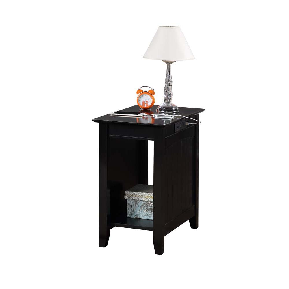 Edison End Table with Charging Station and Shelf, Black