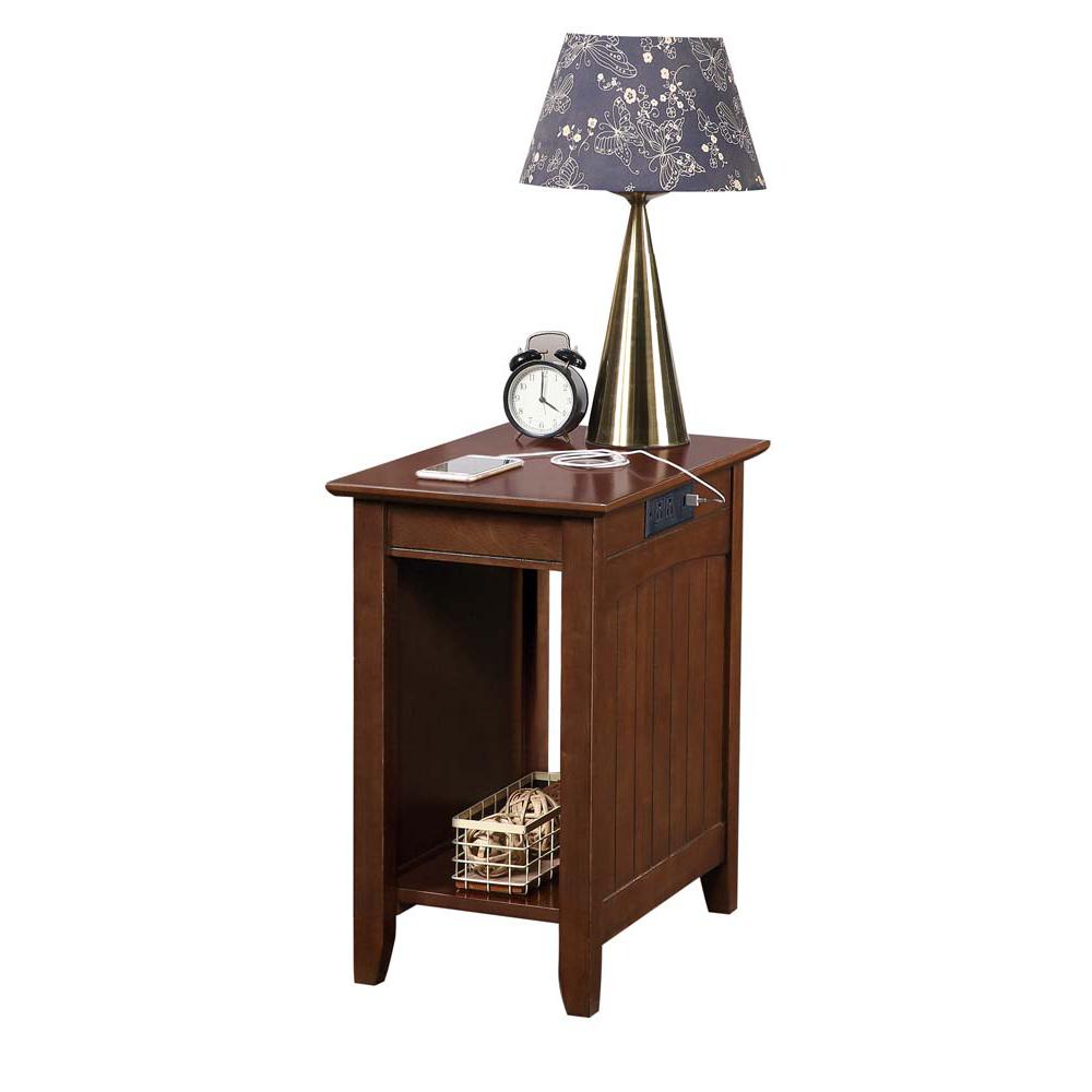 Edison End Table with Charging Station and Shelf, Espresso