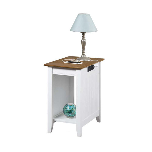 Edison End Table with Charging Station and Shelf, Driftwood/White