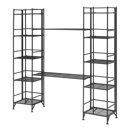 Xtra Storage 5 Tier Folding Metal Shelves with Set of 2 Deluxe Extension Shelves