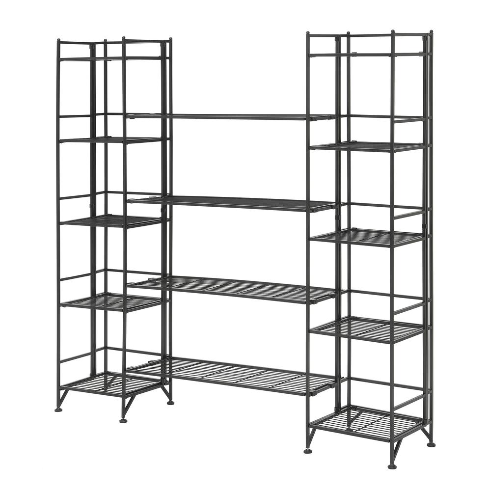 Xtra Storage 5 Tier Folding Metal Shelves with Set of 4 Deluxe Extension Shelves