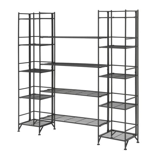 Xtra Storage 5 Tier Folding Metal Shelves with Set of 4 Deluxe Extension Shelves