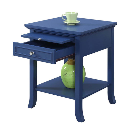 American Heritage Logan 1 Drawer End Table with Pull-Out Shelf, Cobalt Blue