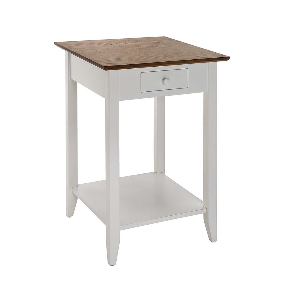 American Heritage 1 Drawer End Table with Shelf, Driftwood/White