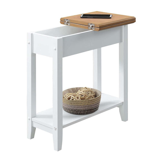 American Heritage Flip Top End Table with Shelf, Driftwood/White