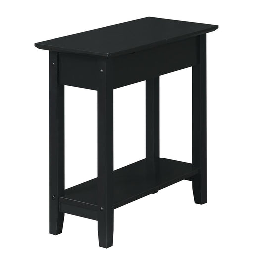 American Heritage Flip Top End Table With Charging Station, Black