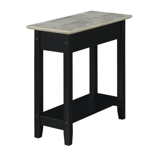 American Heritage Flip Top End Table With Charging Station, Faux Birch/Black