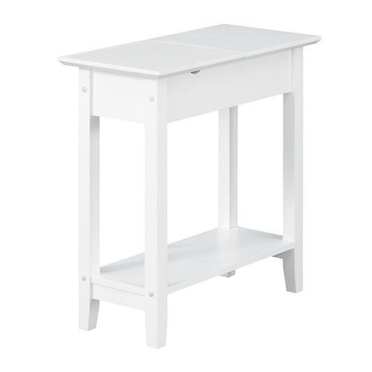 American Heritage Flip Top End Table With Charging Station, White