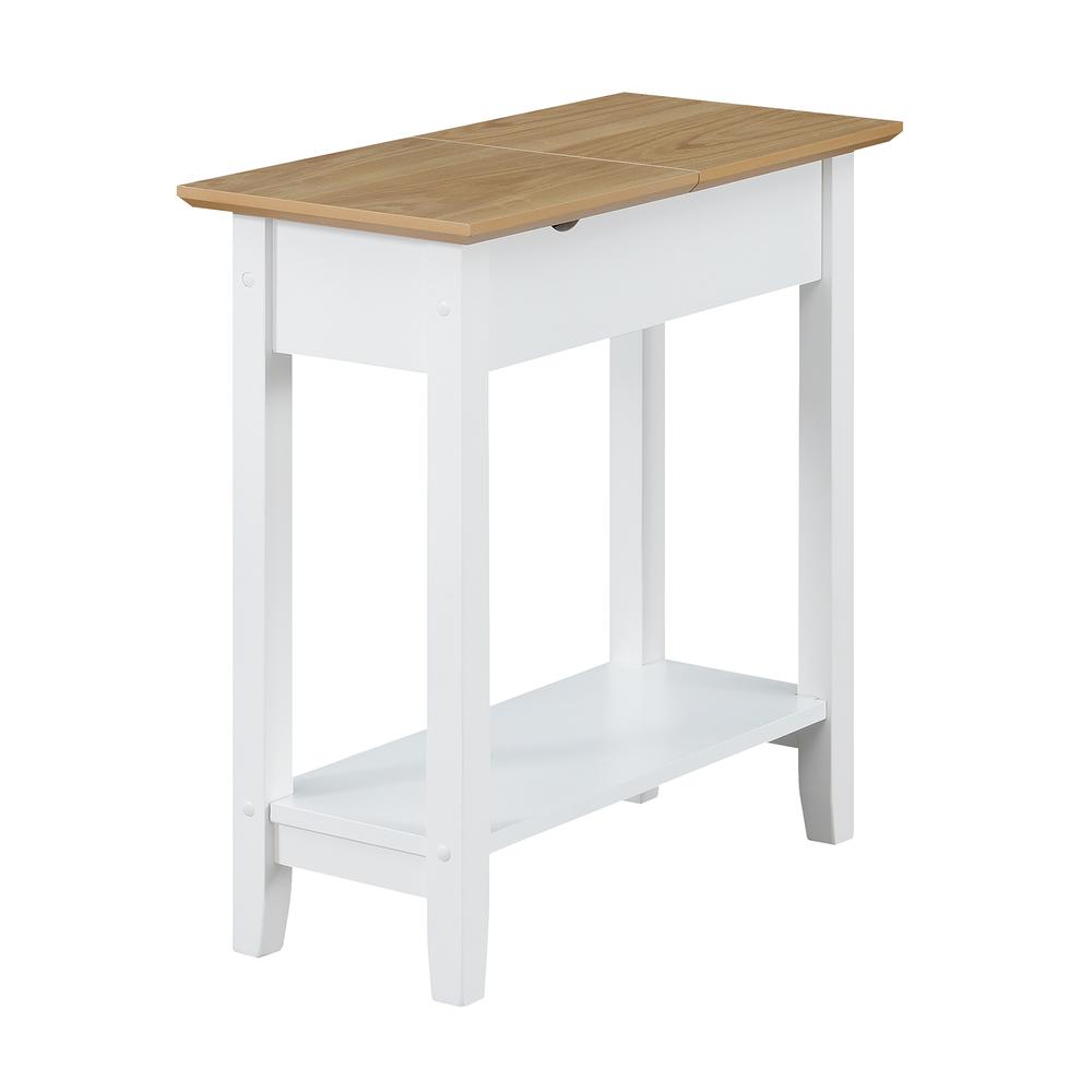 American Heritage Flip Top End Table With Charging Station, Driftwood/White