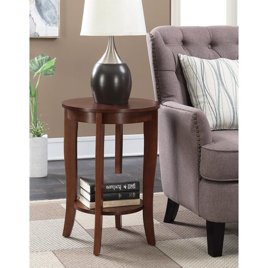 American Heritage Round End Table with Shelf Mahogany