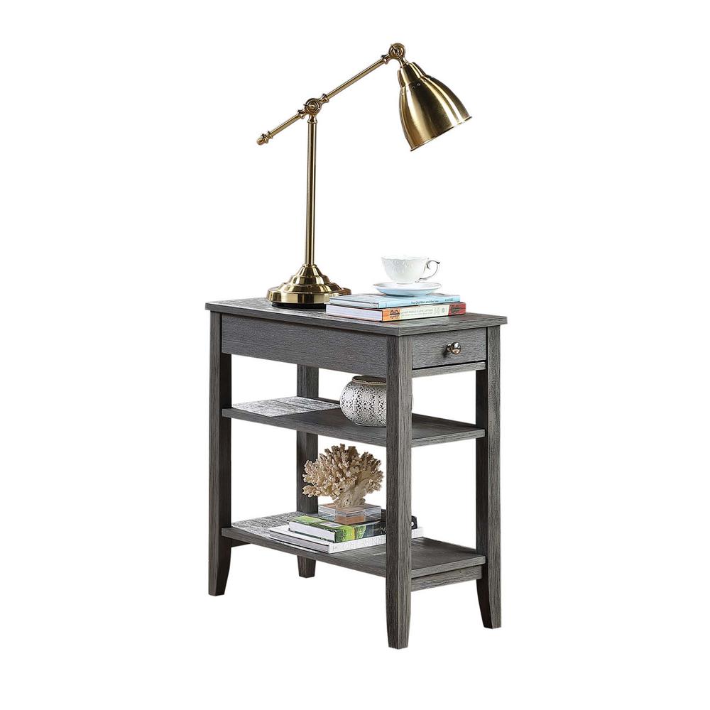 American Heritage 1 Drawer Chairside End Table with Shelves Wirebrush Dark Gray