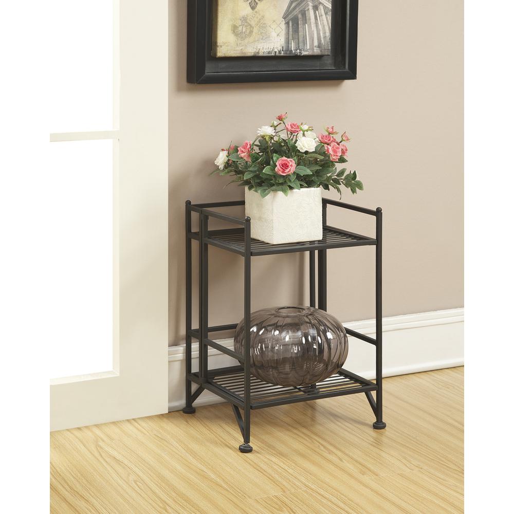 Xtra Storage 2 Tier Folding Metal Shelf Black