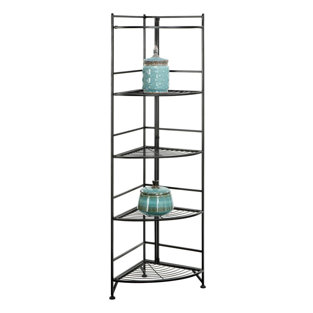 Xtra Storage 5 Tier Folding Metal Corner Shelf Black