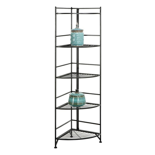 Xtra Storage 5 Tier Folding Metal Corner Shelf Black