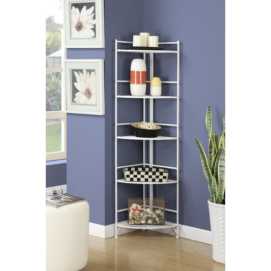 Xtra Storage 5 Tier Folding Metal Corner Shelf White