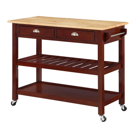 American Heritage 3 Tier Butcher Block Kitchen Cart with Drawers, Butcher Block/Mahogany