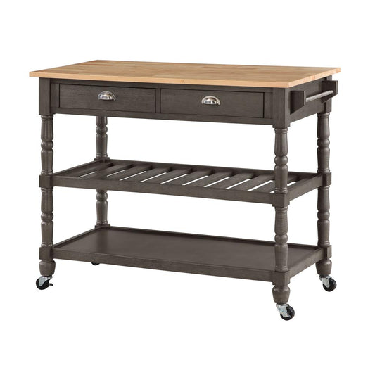 French Country 3 Tier Butcher Block Kitchen Cart with Drawers