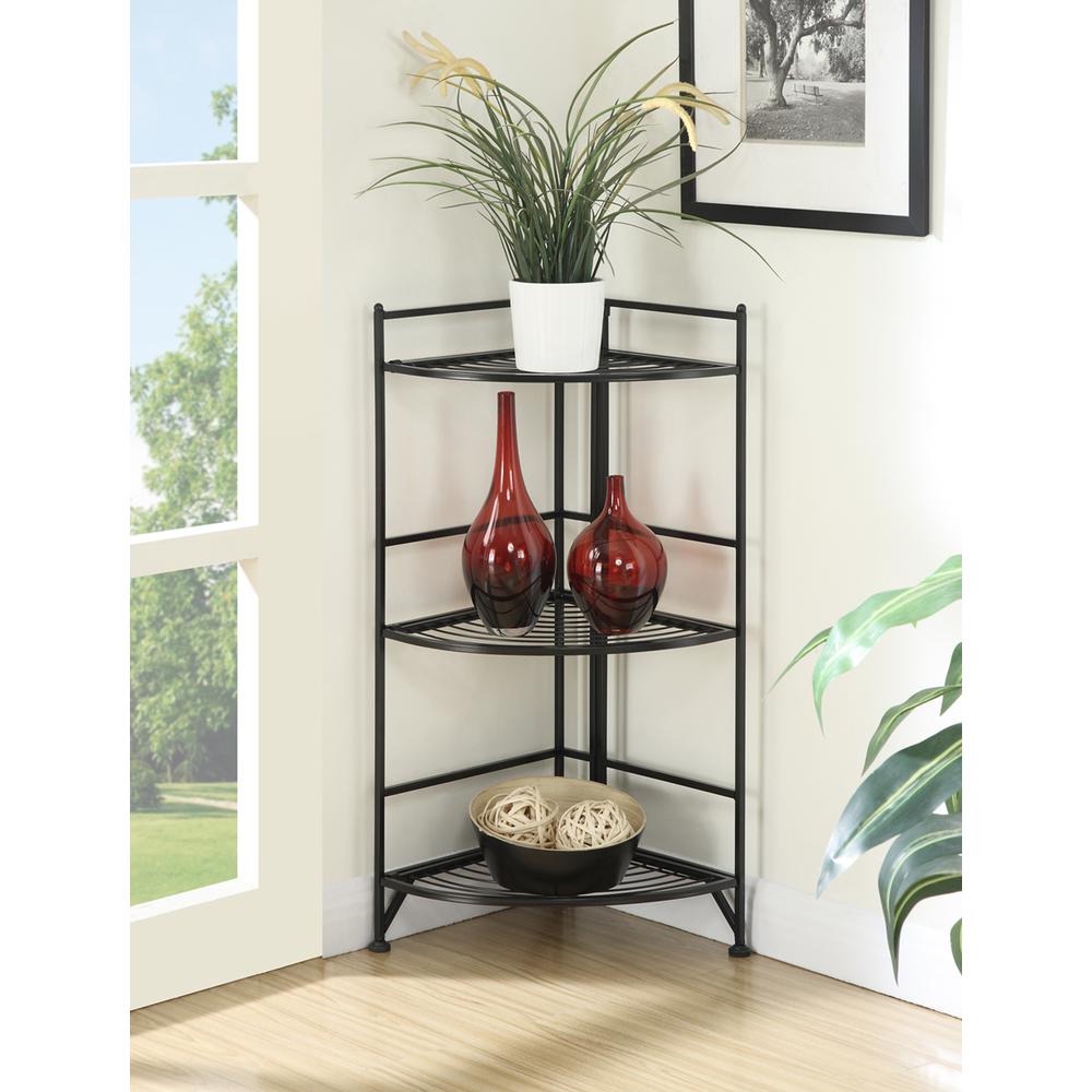 Xtra Storage 3 Tier Corner Folding Metal Corner Shelf Black