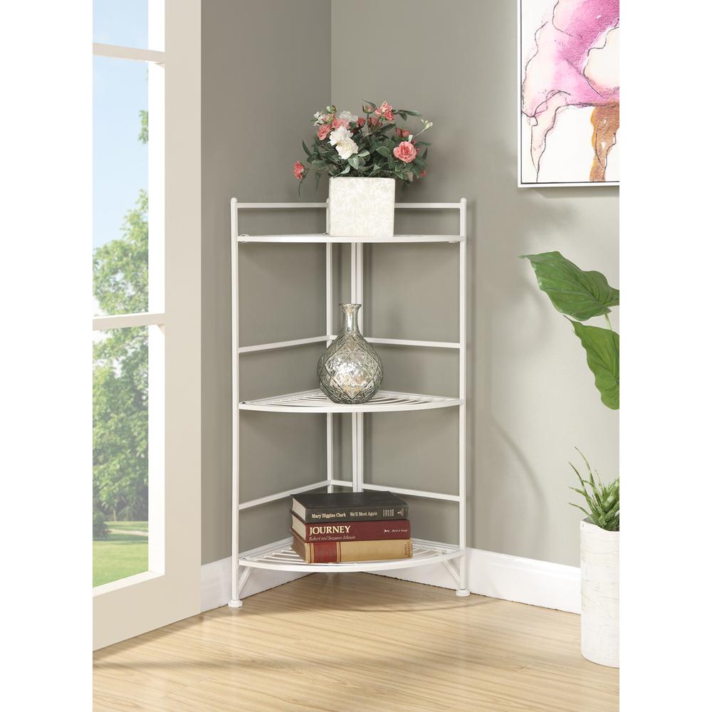 Xtra Storage 3 Tier Corner Folding Metal Corner Shelf White