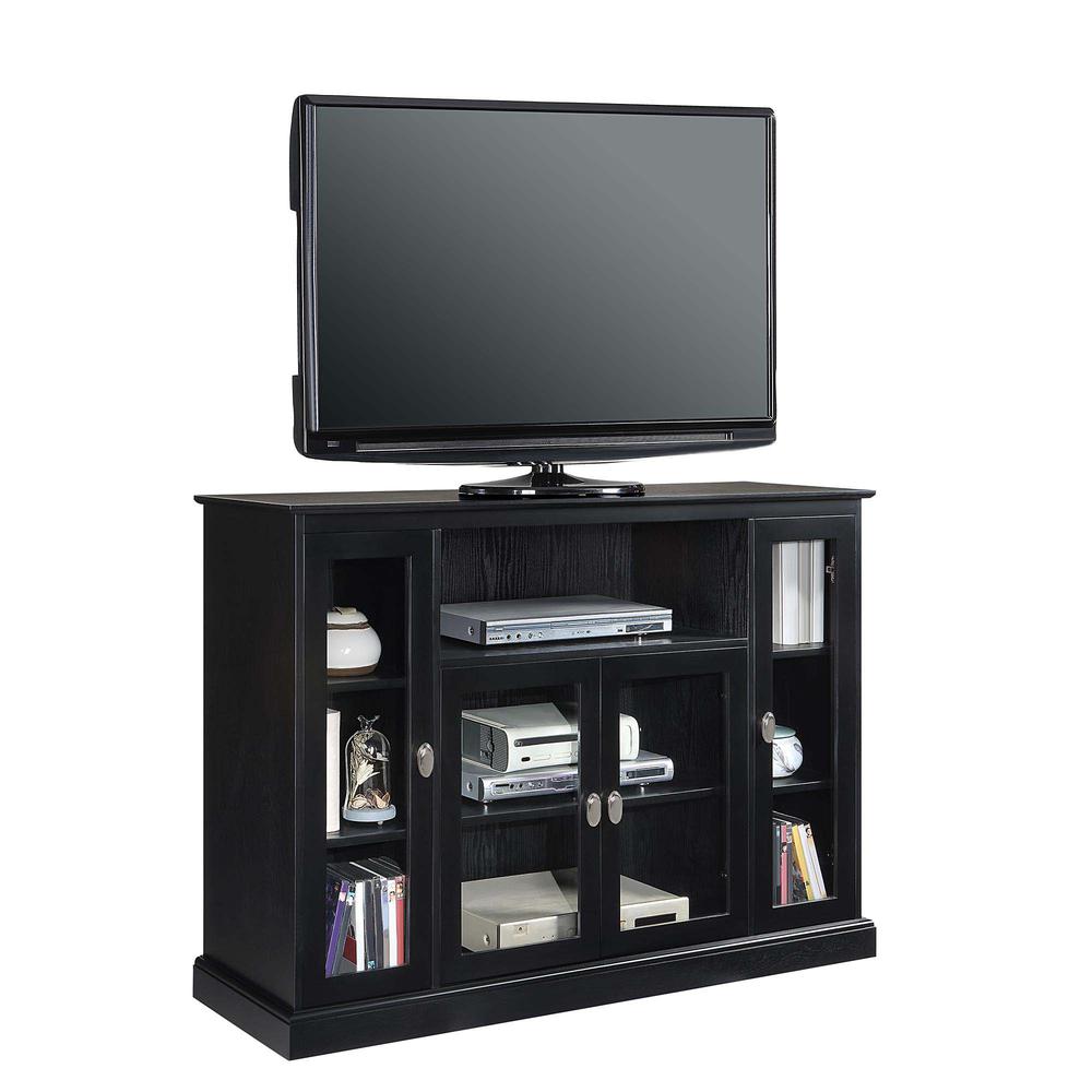 Summit Highboy TV Stand with Storage Cabinets and Shelves, Black Finish