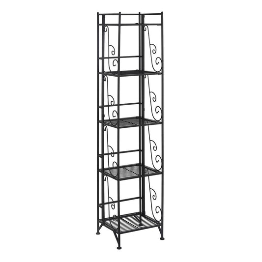 Xtra Storage 5 Tier Folding Metal Shelf with Scroll Design, Black