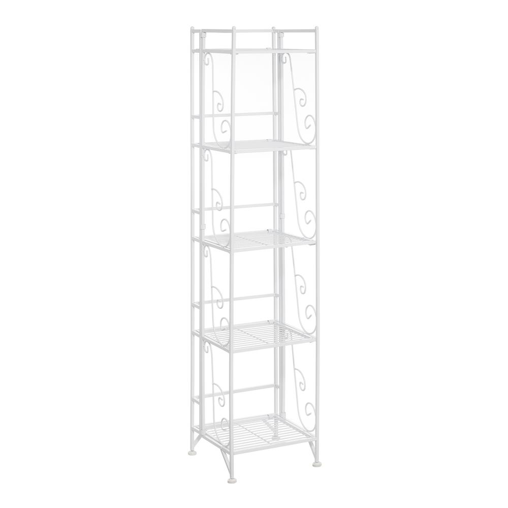 Xtra Storage 5 Tier Folding Metal Shelf with Scroll Design, White