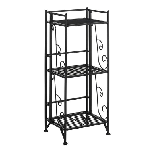 Xtra Storage 3 Tier Folding Metal Shelf with Scroll Design, Black