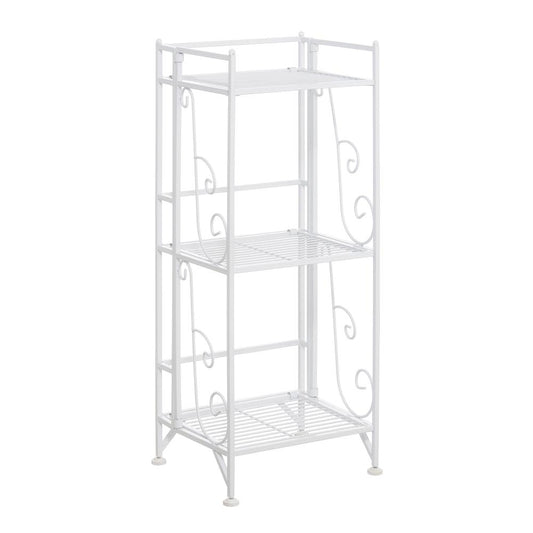 Xtra Storage 3 Tier Folding Metal Shelf with Scroll Design, White