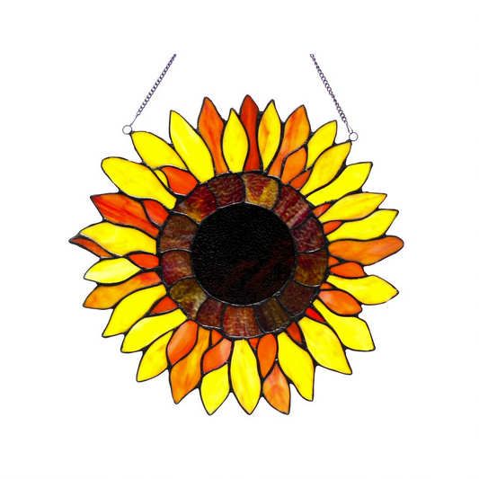 SUNNYVILLE Tiffany-glass Sunflower Window Panel 16"