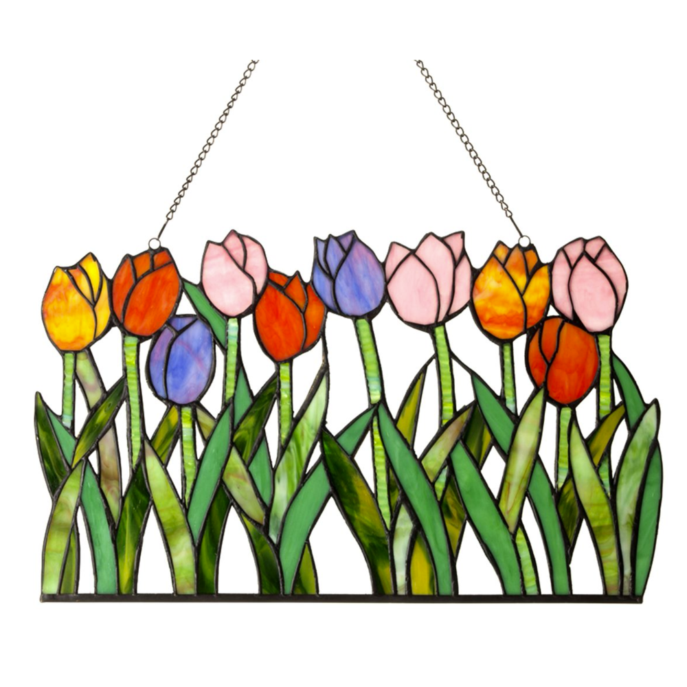 TULIPA Tiffany-glass Tulips Window Panel 18" Wide