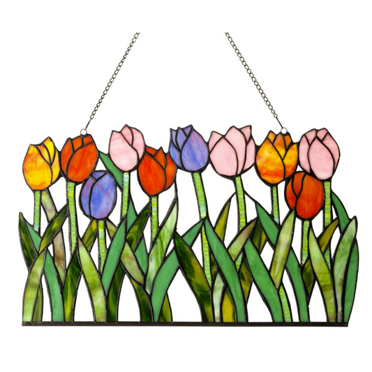 TULIPA Tiffany-glass Tulips Window Panel 18" Wide