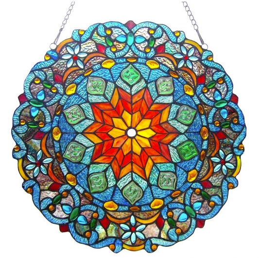 BLOSSOM Tiffany-glass Round Window Panel 21" Wide