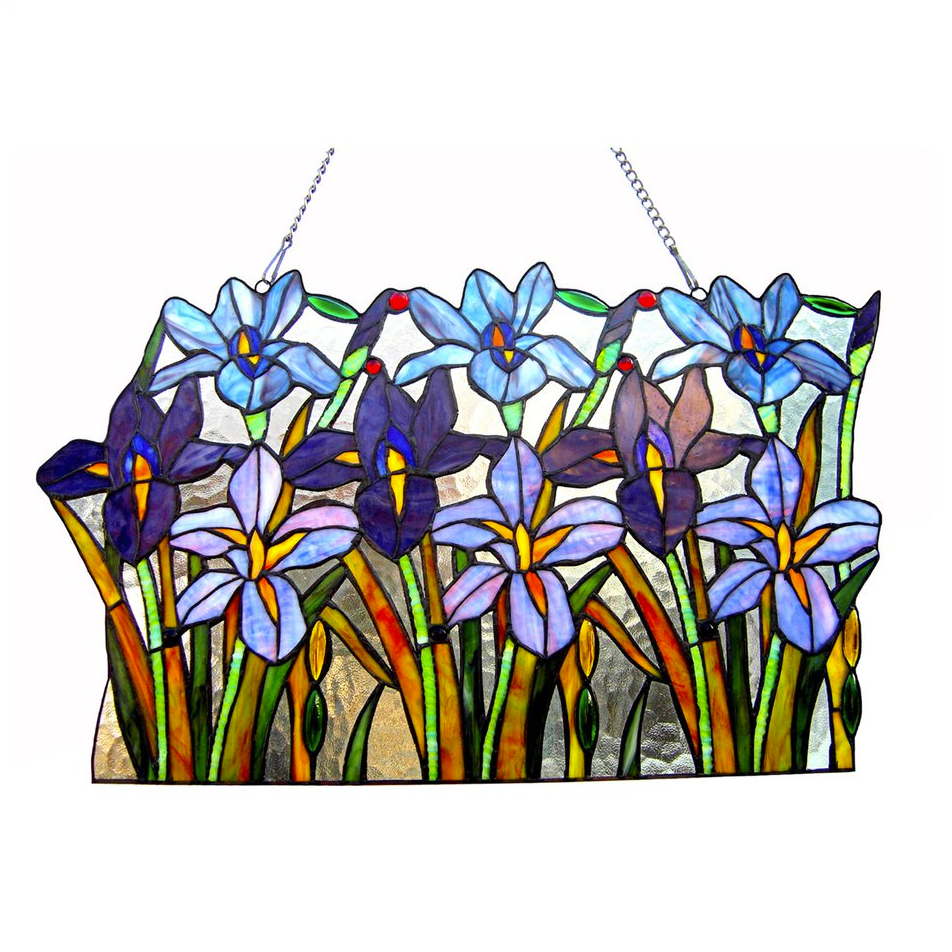 ARIANA Tiffany-glass Iris Window Pane 24' Wide