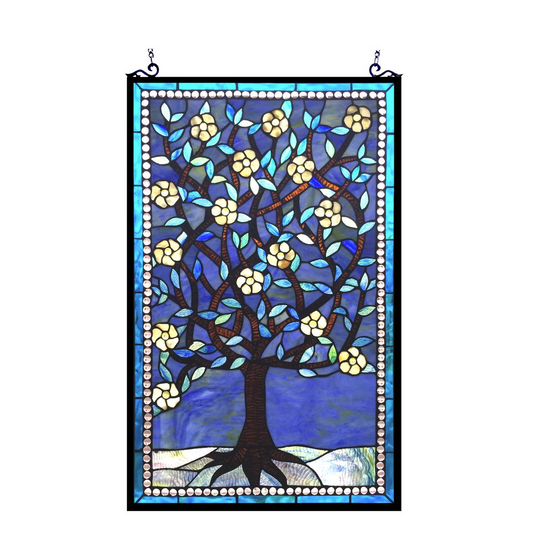 WOODLEY Tiffany-glass "Tree of Life" Window Panel 20x32