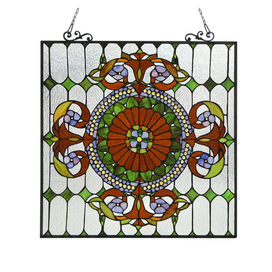 Tiffany-glass Victorian Window Panel 25x25