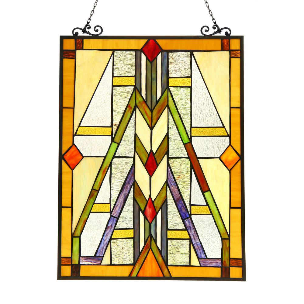 MENAHEM Tiffany-glass Window Panel 17.5x25