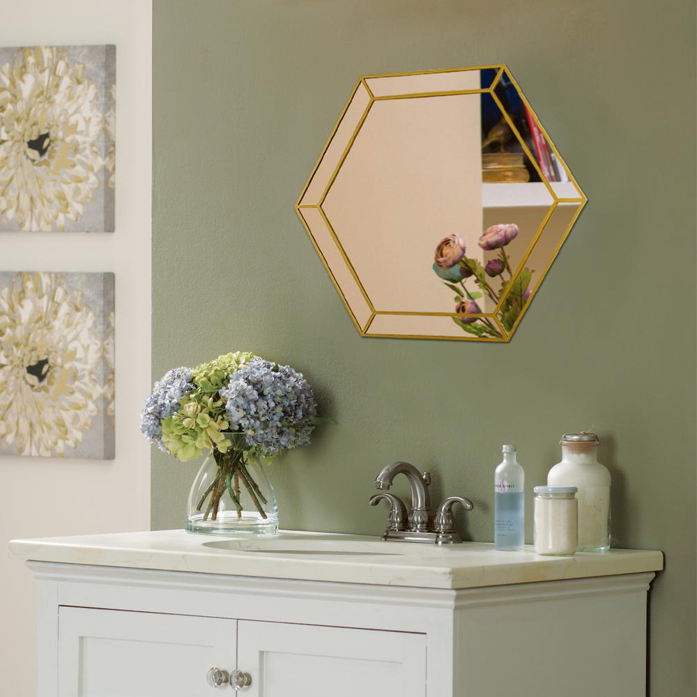 CHLOE'S Reflection Golden Finish Hexagon Framed Wall Mirror 30" Width