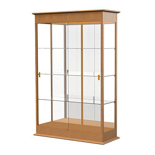 Varsity  48"W x 77"H x 18"D  Lighted Floor Case, Sliding Doors, Mirror Back, Carmel Oak Finish