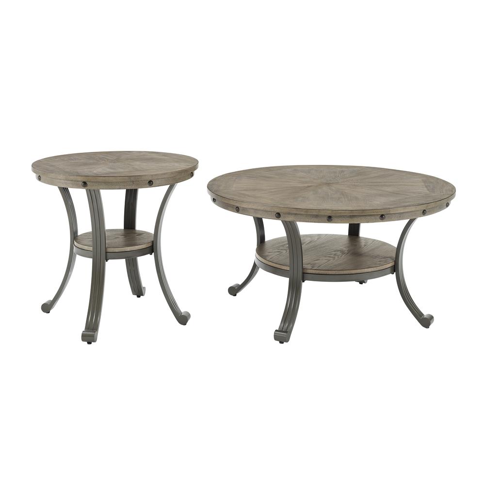 Franklin Metal and Wood Round Side Table Pewter