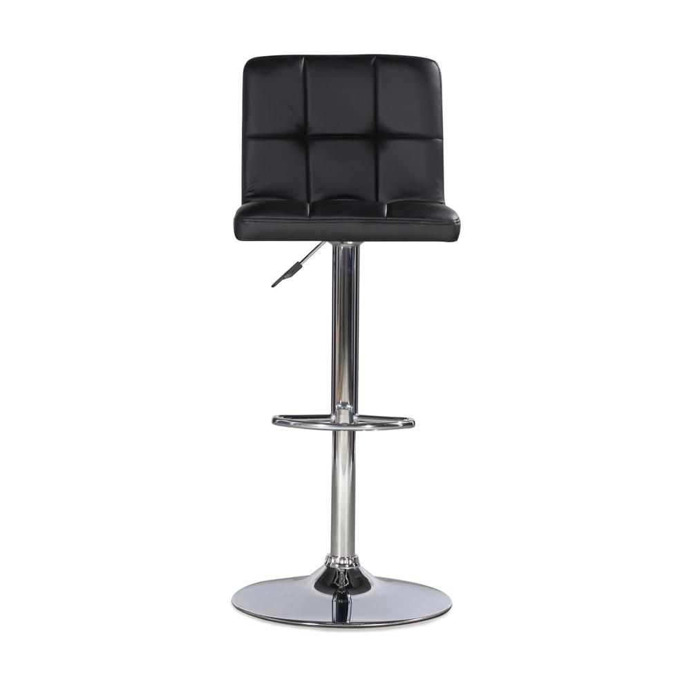 Black Quilted Faux Leather & Chrome Adjustable Height Bar Stool