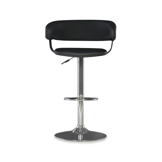 Black Faux Leather Barrel & Chrome Adjustable Height Bar Stool